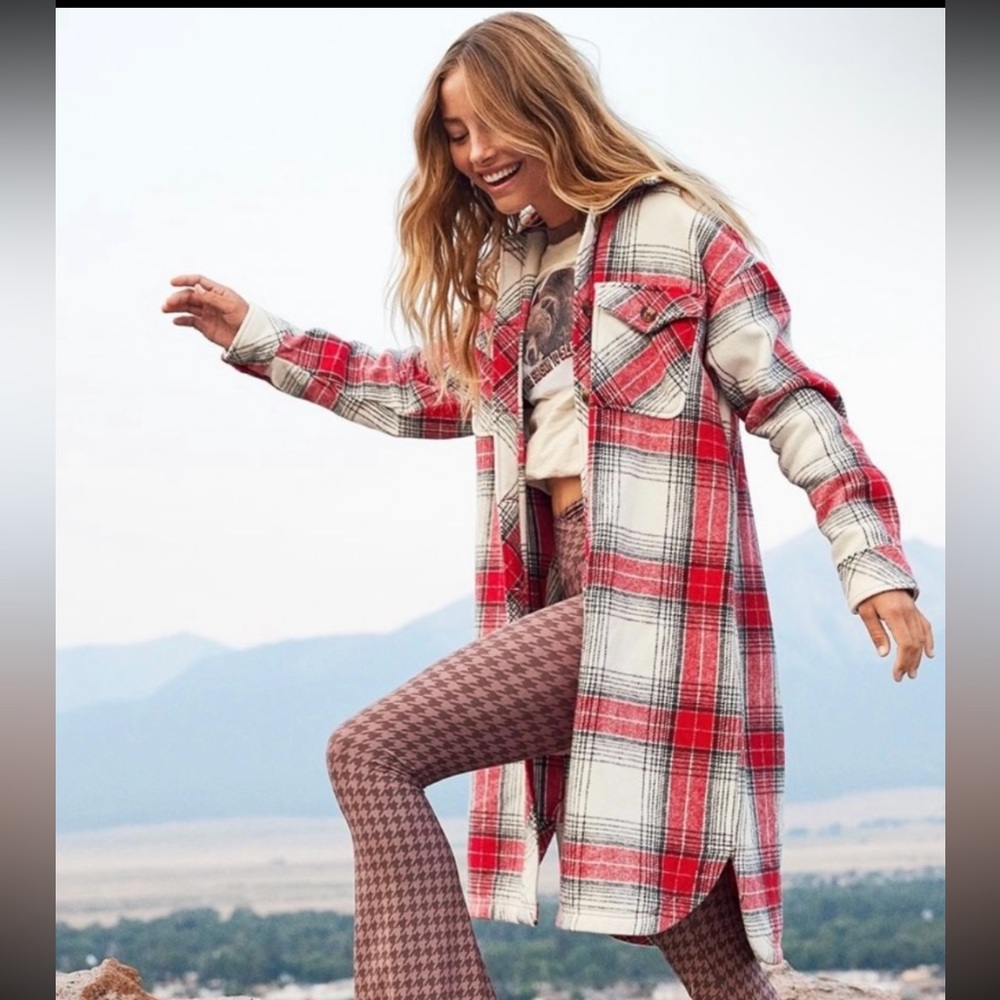 Aerie Oversized Plaid Cotton Flannel Long Shacket